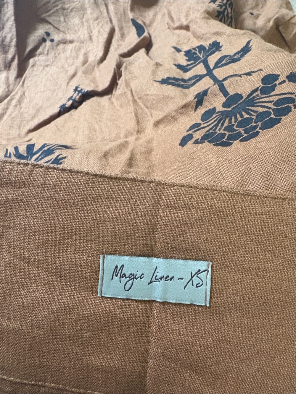 Rare! SISTER NETTLE Rust Black Block Print Linen Wrap Skirt - Picture 2 of 3